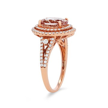 Morganite and Diamond Double Halo Ring In Rose Gold 14K