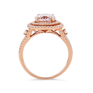 Morganite and Diamond Double Halo Ring In Rose Gold 14K
