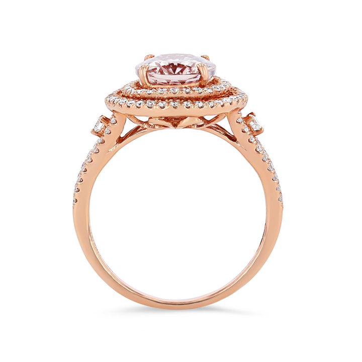 Morganite and Diamond Double Halo Ring In Rose Gold 14K