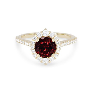 Garnet and Graduated Diamond Halo Ring In Yellow Gold 14K