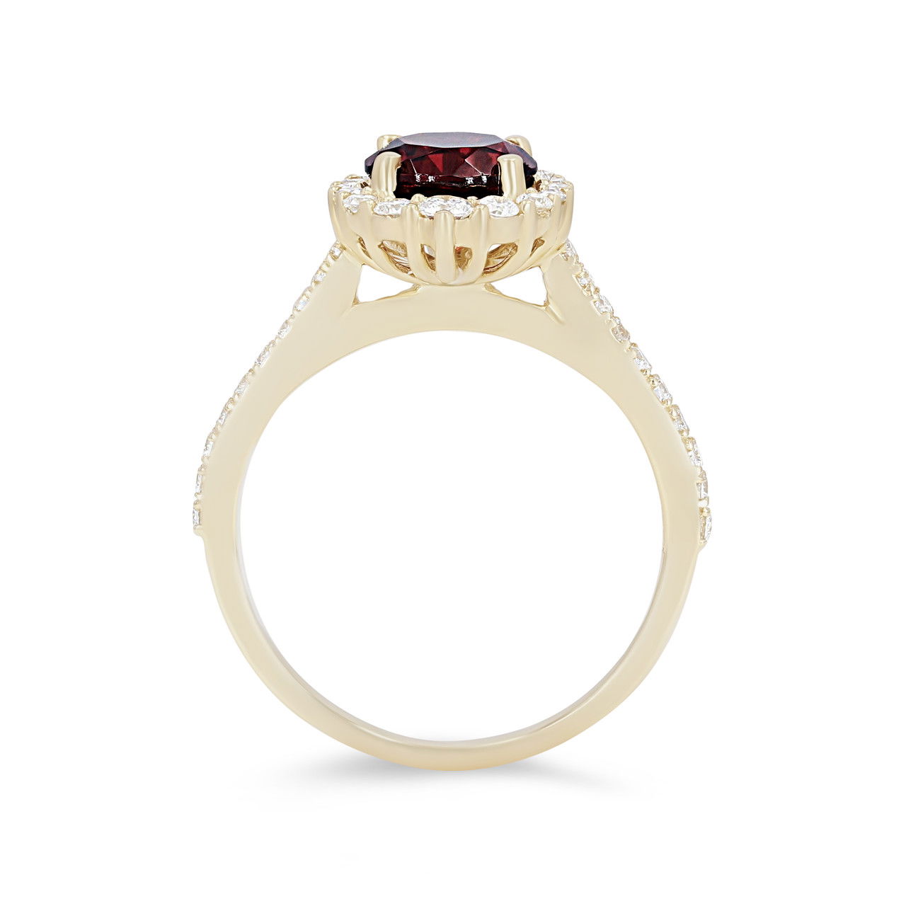 Garnet and Graduated Diamond Halo Ring