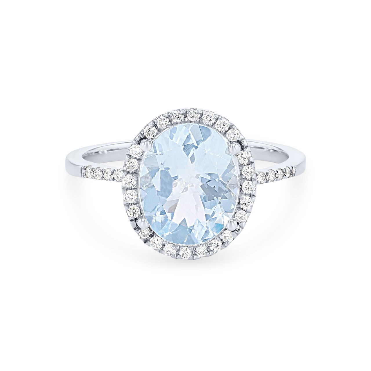 Oval Aquamarine and Diamond Halo Ring