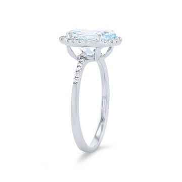 Oval Aquamarine and Diamond Halo Ring In White Gold 14K