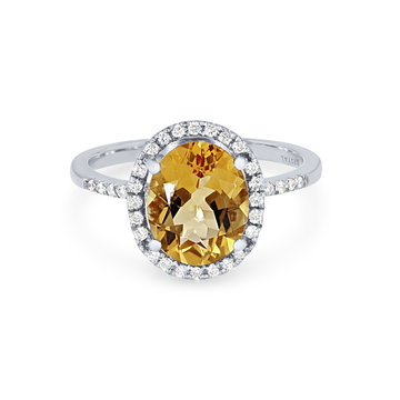 Citrine and Diamond Oval Halo Ring In White Gold 14K