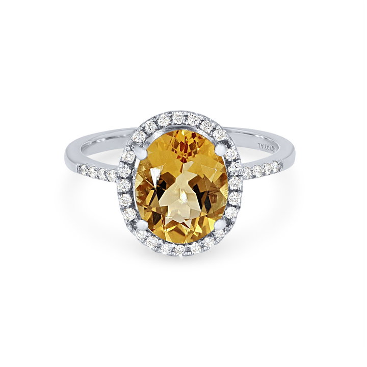 Citrine and Diamond Oval Halo Ring In White Gold 14K