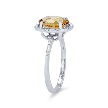 Citrine and Diamond Oval Halo Ring In White Gold 14K