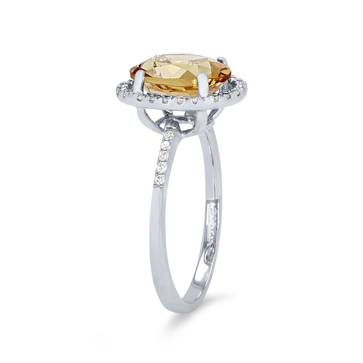 Citrine and Diamond Oval Halo Ring In White Gold 14K