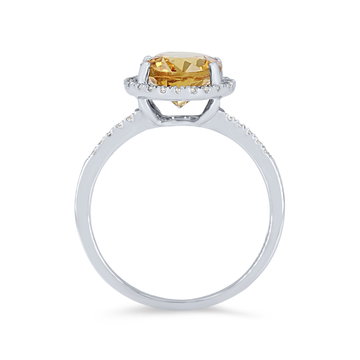 Citrine and Diamond Oval Halo Ring In White Gold 14K