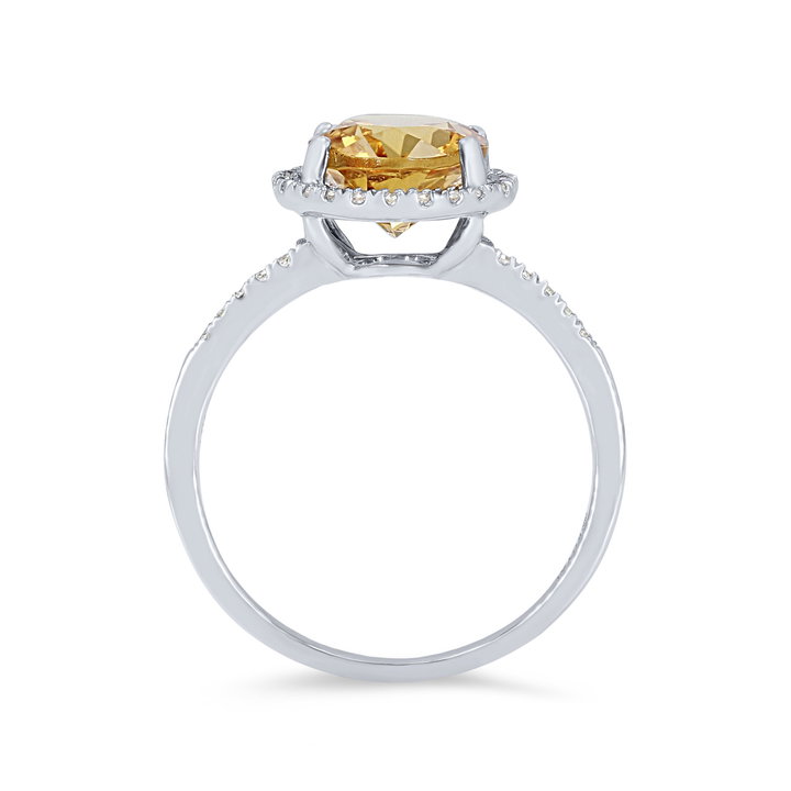 Citrine and Diamond Oval Halo Ring In White Gold 14K