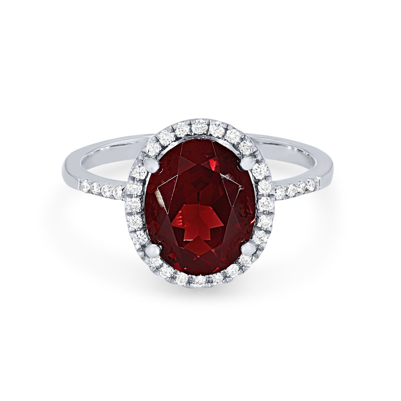 Garnet and Diamond Oval Halo Ring
