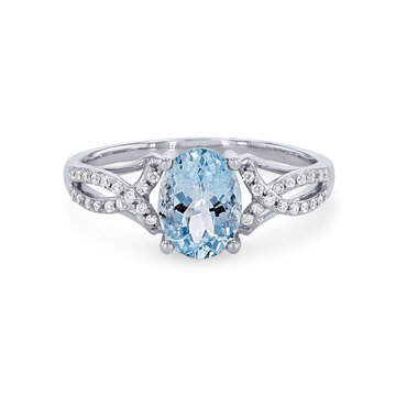Aquamarine and Diamond Twist Ring In White Gold 14K