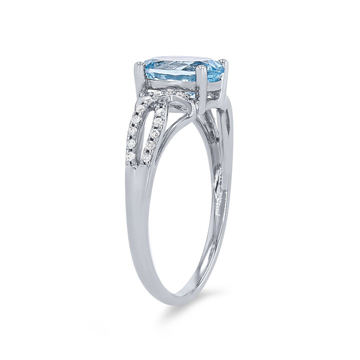 Aquamarine and Diamond Twist Ring In White Gold 14K