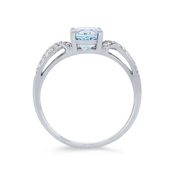 Aquamarine and Diamond Twist Ring In White Gold 14K