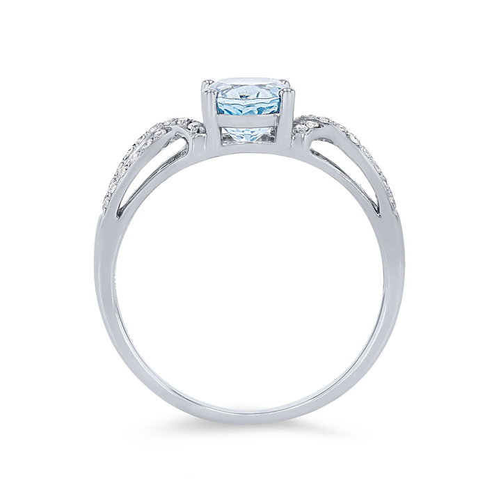 Aquamarine and Diamond Twist Ring In White Gold 14K