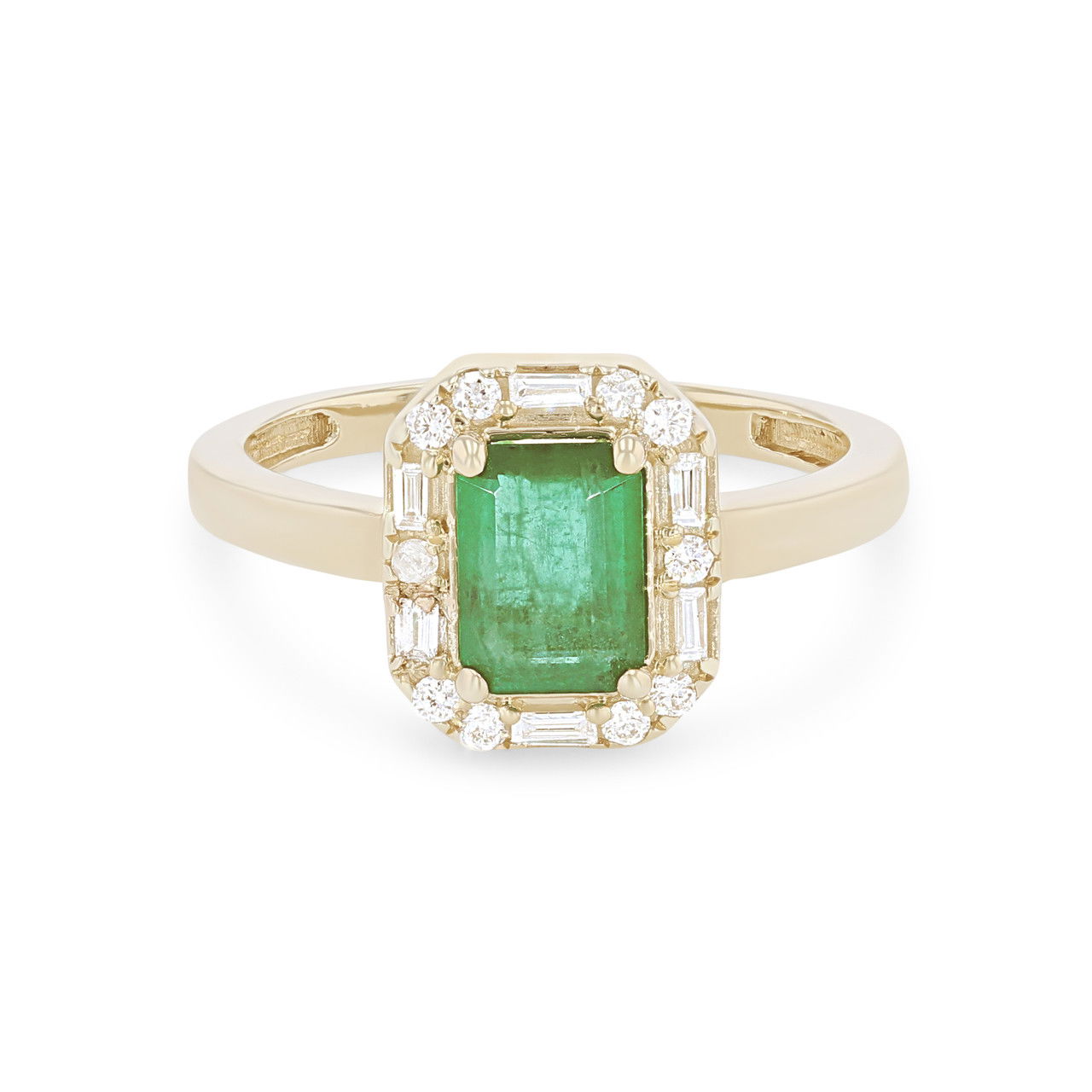 Green Emerald and Mixed Diamond Halo Ring