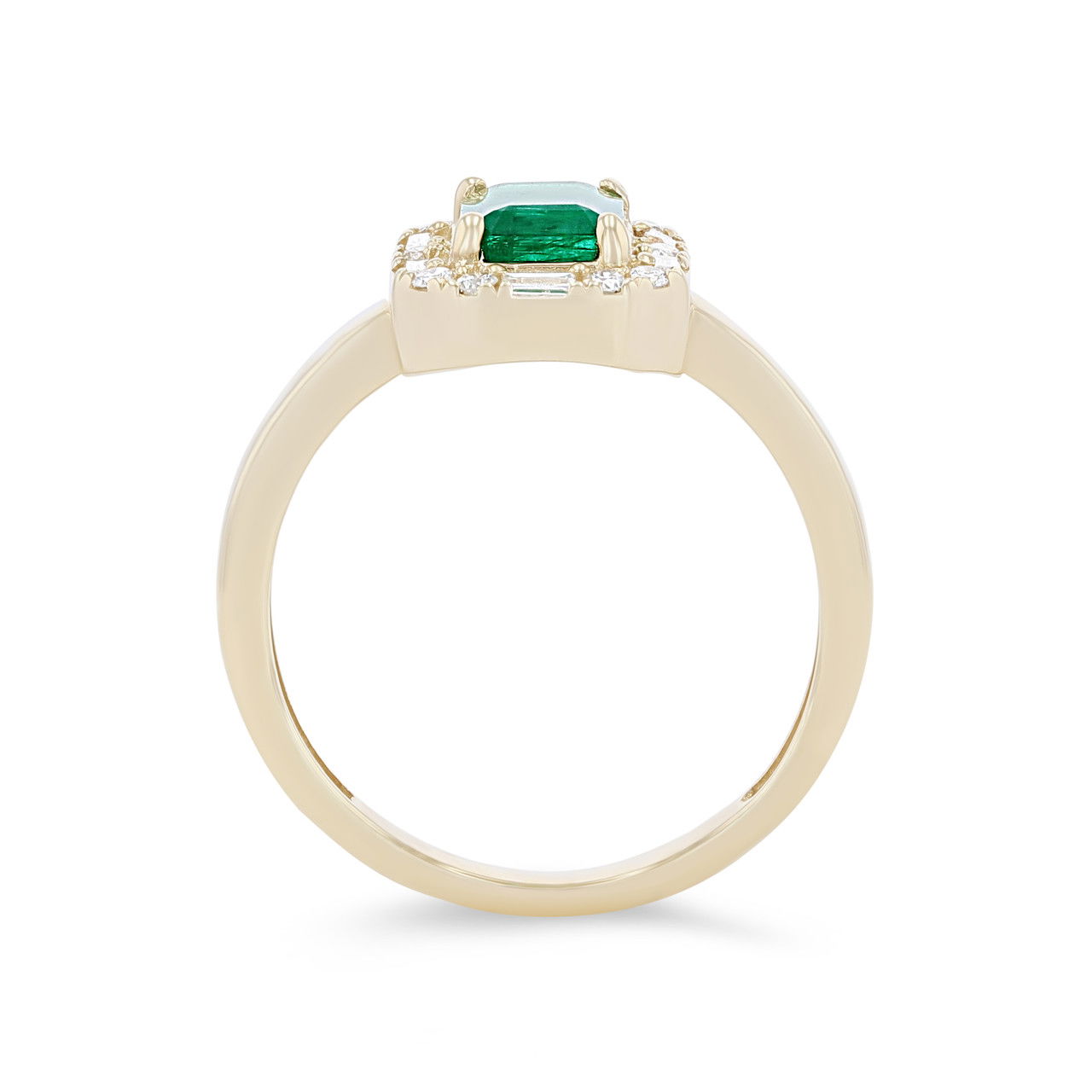 Green Emerald and Mixed Diamond Halo Ring