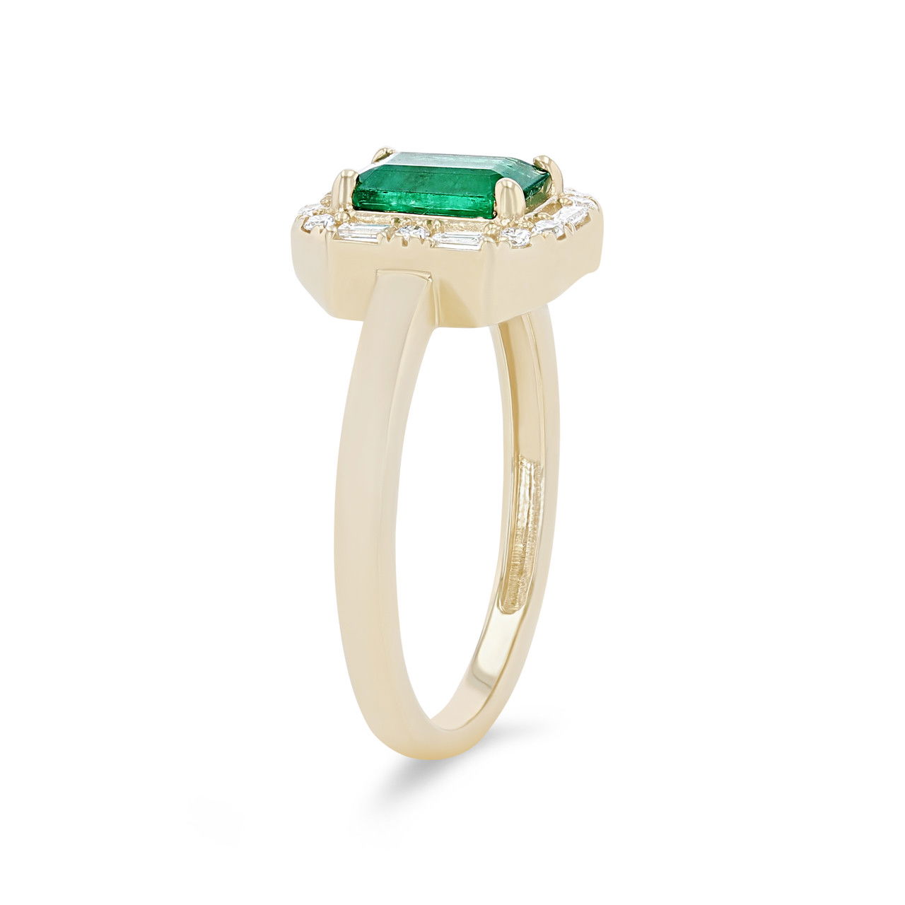 Green Emerald and Mixed Diamond Halo Ring