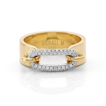 Michael M. Pave Diamond Link Gold Band In White And Yellow Gold 14K