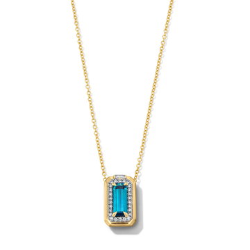 Green Tourmaline & Diamond Halo Pendant Necklace In White And Yellow Gold 14K