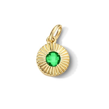 Green Emerald Circle Sunburst Charm In Yellow Gold 14K