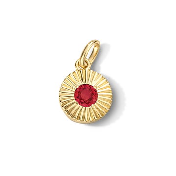 Ruby Circle Sunburst Charm In Solid 14K Yellow Gold