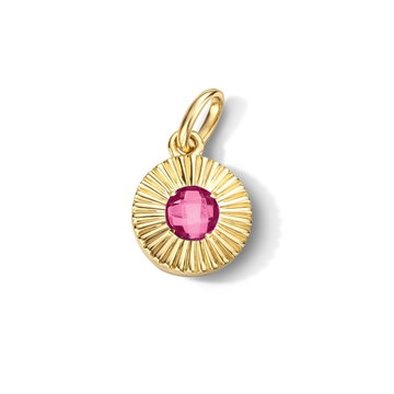Pink Tourmaline Circle Sunburst Charm In Yellow Gold 14K