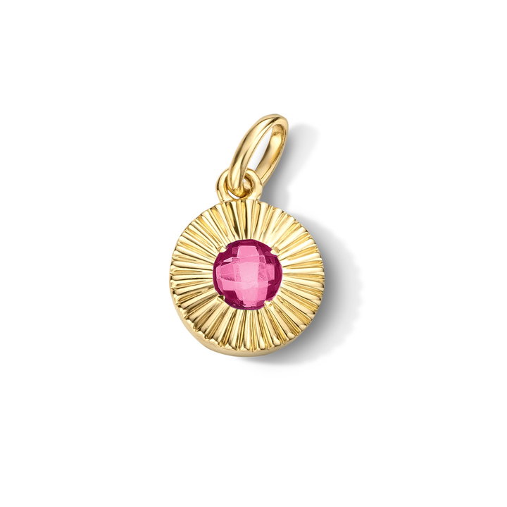 Pink Tourmaline Circle Sunburst Charm In Yellow Gold 14K