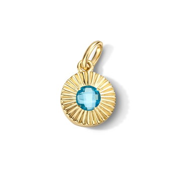 Blue Topaz Circle Sunburst Charm In Yellow Gold 14K
