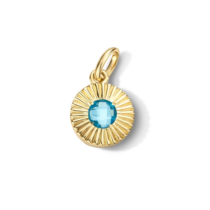 Blue Topaz Circle Sunburst Charm In Yellow Gold 14K