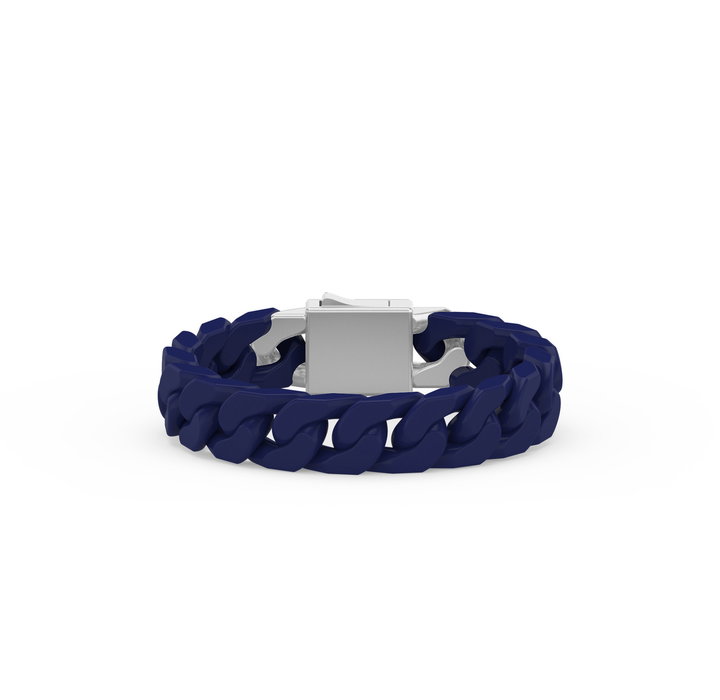 Cuban Link Blue Ceramic Link Sterling Silver Clasp Bracelet In Sterling Silver