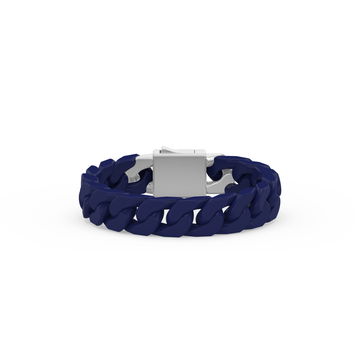 Cuban Link Blue Ceramic Link Sterling Silver Clasp Bracelet In Sterling Silver