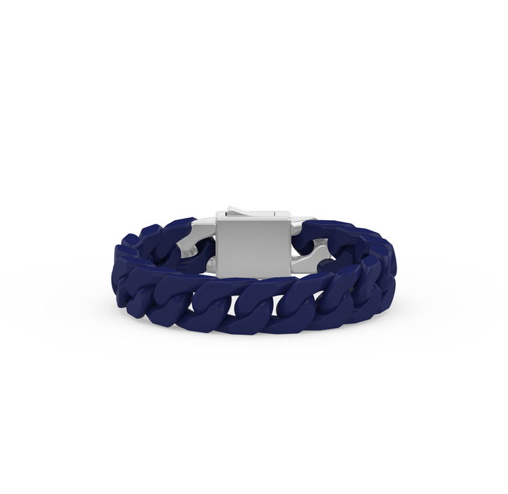 Cuban Link Blue Ceramic Link Sterling Silver Clasp Bracelet In Sterling Silver