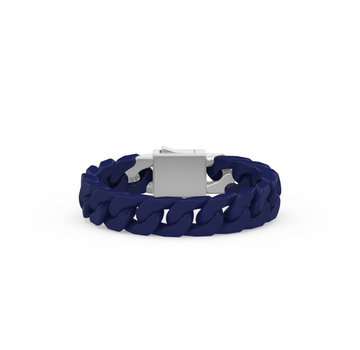 Cuban Link Blue Ceramic Link Sterling Silver Clasp Bracelet In Sterling Silver