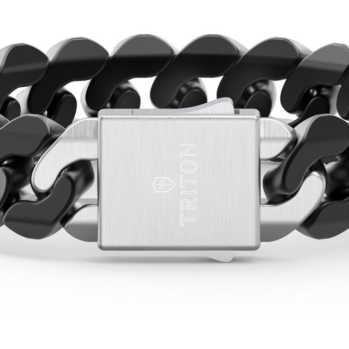 Cuban Link Black Ceramic Sterling Silver Clasp Bracelet In Sterling Silver