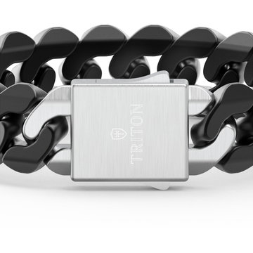 Cuban Link Black Ceramic Sterling Silver Clasp Bracelet In Sterling Silver