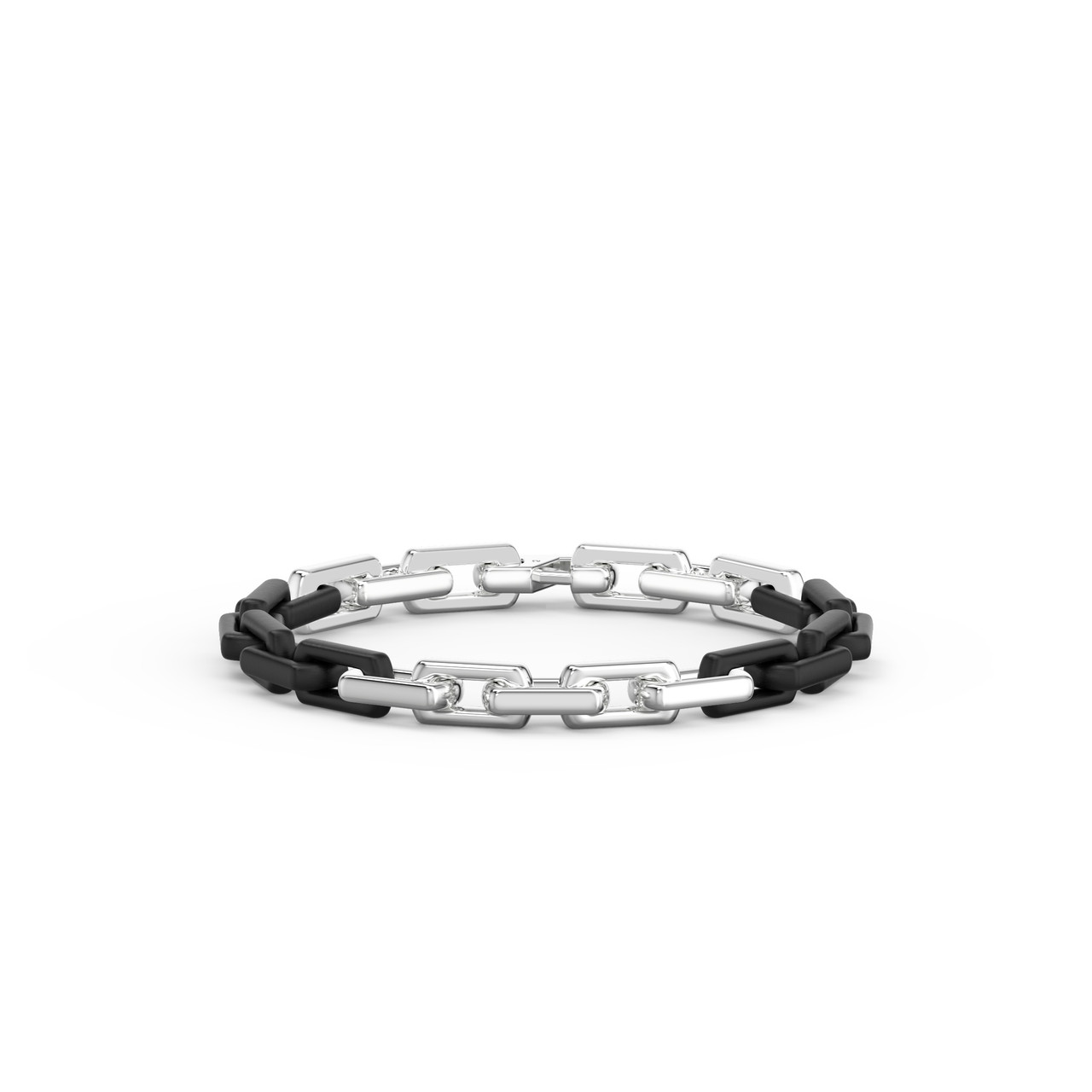 Two-Tone Link Sterling Silver & Matte Black Ceramic Bracelet 0