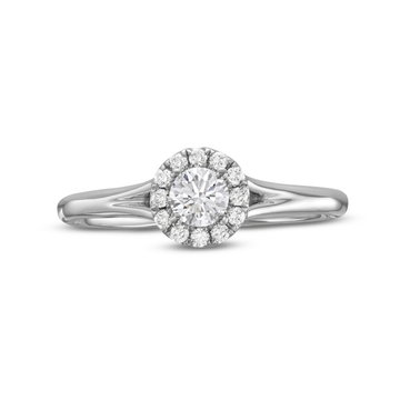 Round Diamond Halo Split Engagement Ring In White Gold 14K