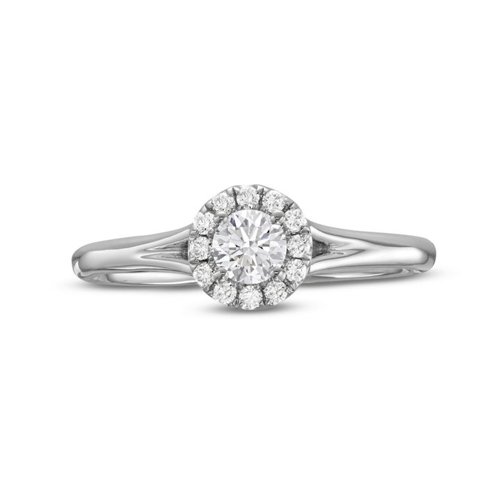 Round Diamond Halo Split Engagement Ring In White Gold 14K