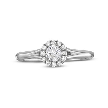 Round Diamond Halo Split Engagement Ring In White Gold 14K