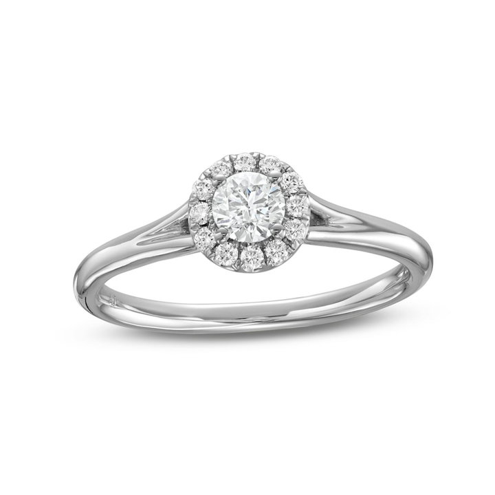 Round Diamond Halo Split Engagement Ring In White Gold 14K