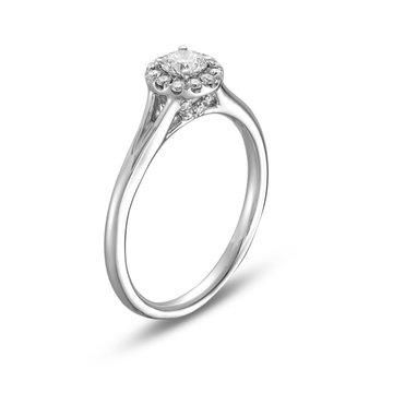 Round Diamond Halo Split Engagement Ring In White Gold 14K