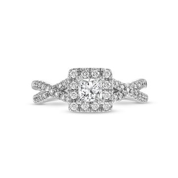Princess Diamond Halo Twist Engagement Ring In White Gold 14K