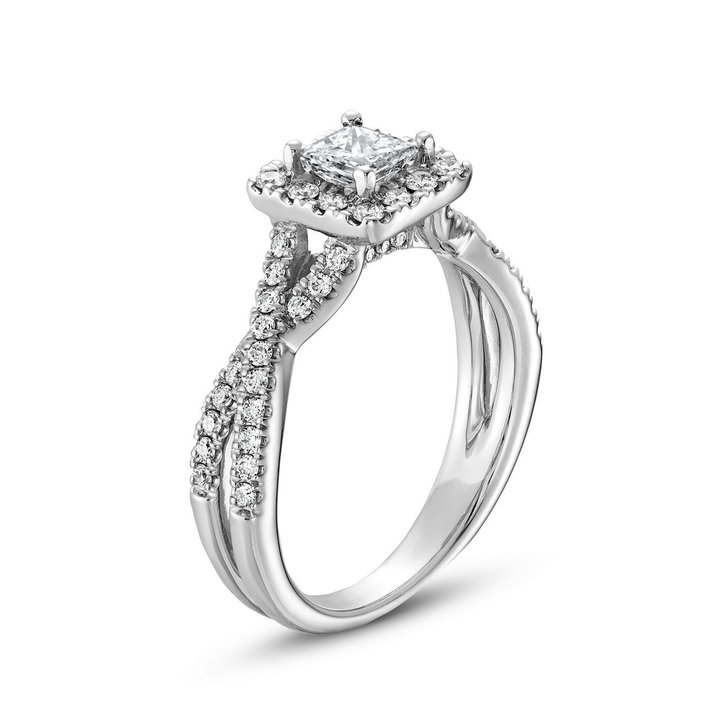 Princess Diamond Halo Twist Engagement Ring In White Gold 14K