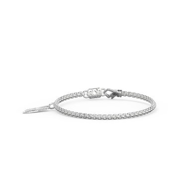 Curb Chain Feather Charm Bracelet In Sterling Silver