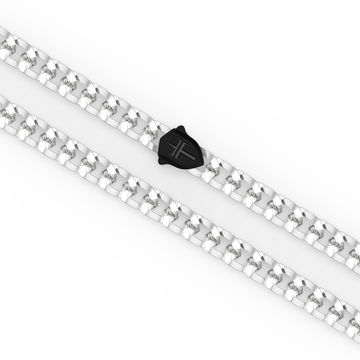 Black Shield Clasp Link Chain Necklace In Sterling Silver