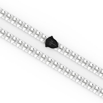 Black Shield Clasp Link Chain Necklace In Sterling Silver