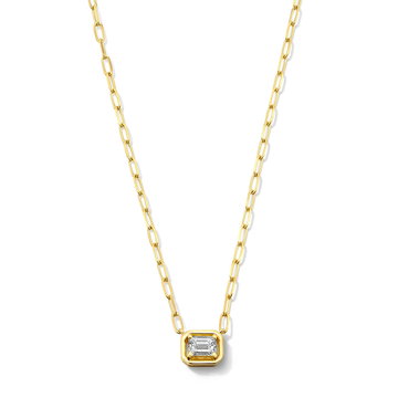 Solitaire Emerald-Cut Diamond Paperclip Chain Necklace In Solid 18K Yellow Gold