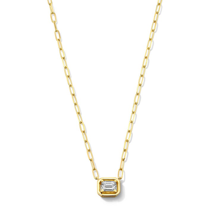 Solitaire Emerald-Cut Diamond Paperclip Chain Necklace In Solid 18K Yellow Gold