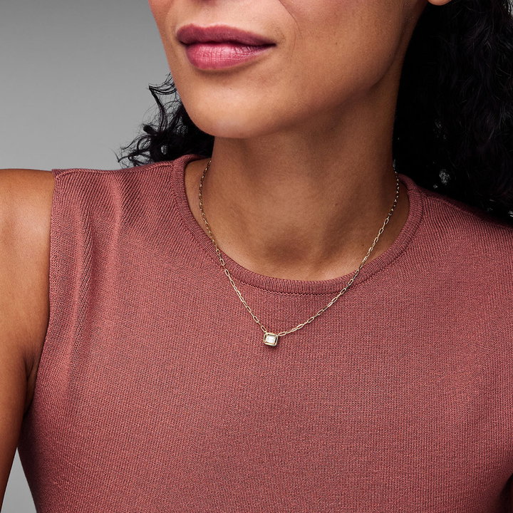 Solitaire Emerald-Cut Diamond Paperclip Chain Necklace In Solid 18K Yellow Gold