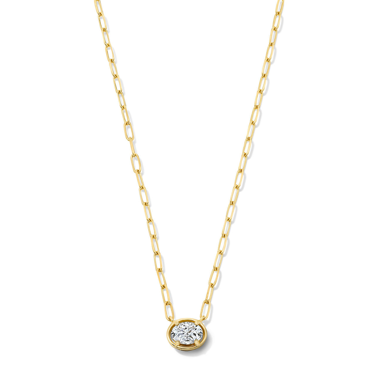Solitaire Oval Diamond Paperclip Chain Necklace 0